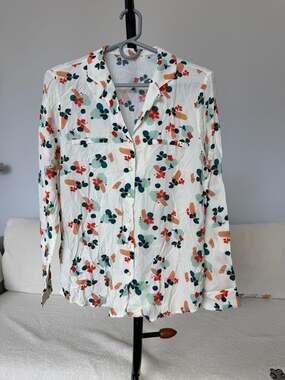 Floral Viscose Blouse Button Down Shirt Long Sleeve Lightweight Top Size S
